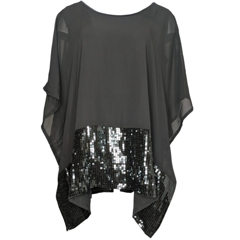 DG2 by Diane Gilman Womens Top Sz M Sequin Chiffon Poncho black
